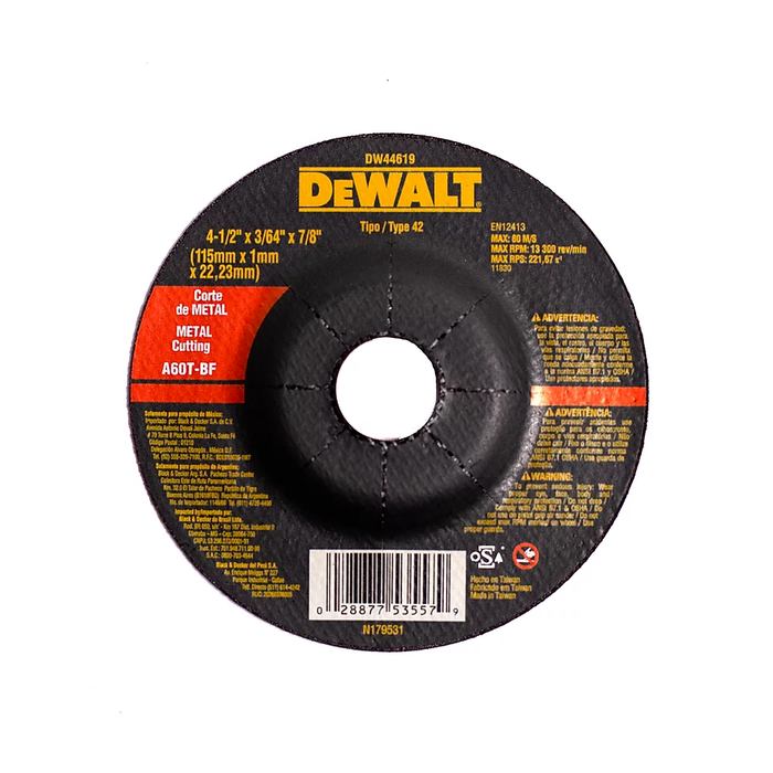 Disco de corte para metal  4 1/2" - DeWALT