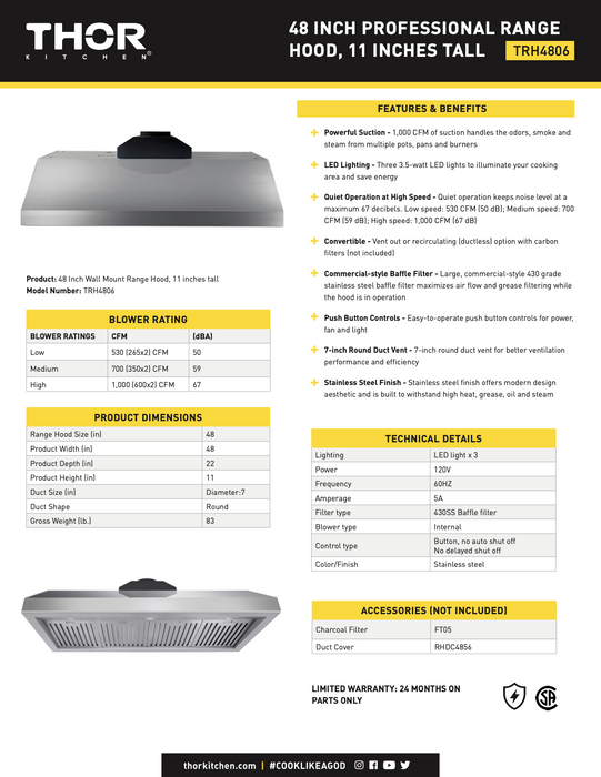48" UNDER CABINET WALL MOUNT RANGE (TRH4806)