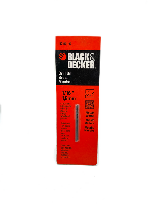 1/16”  HIGH SPEED DRILL BIT BLACK OXIDE - BLACK & DECKER (BD180116C)